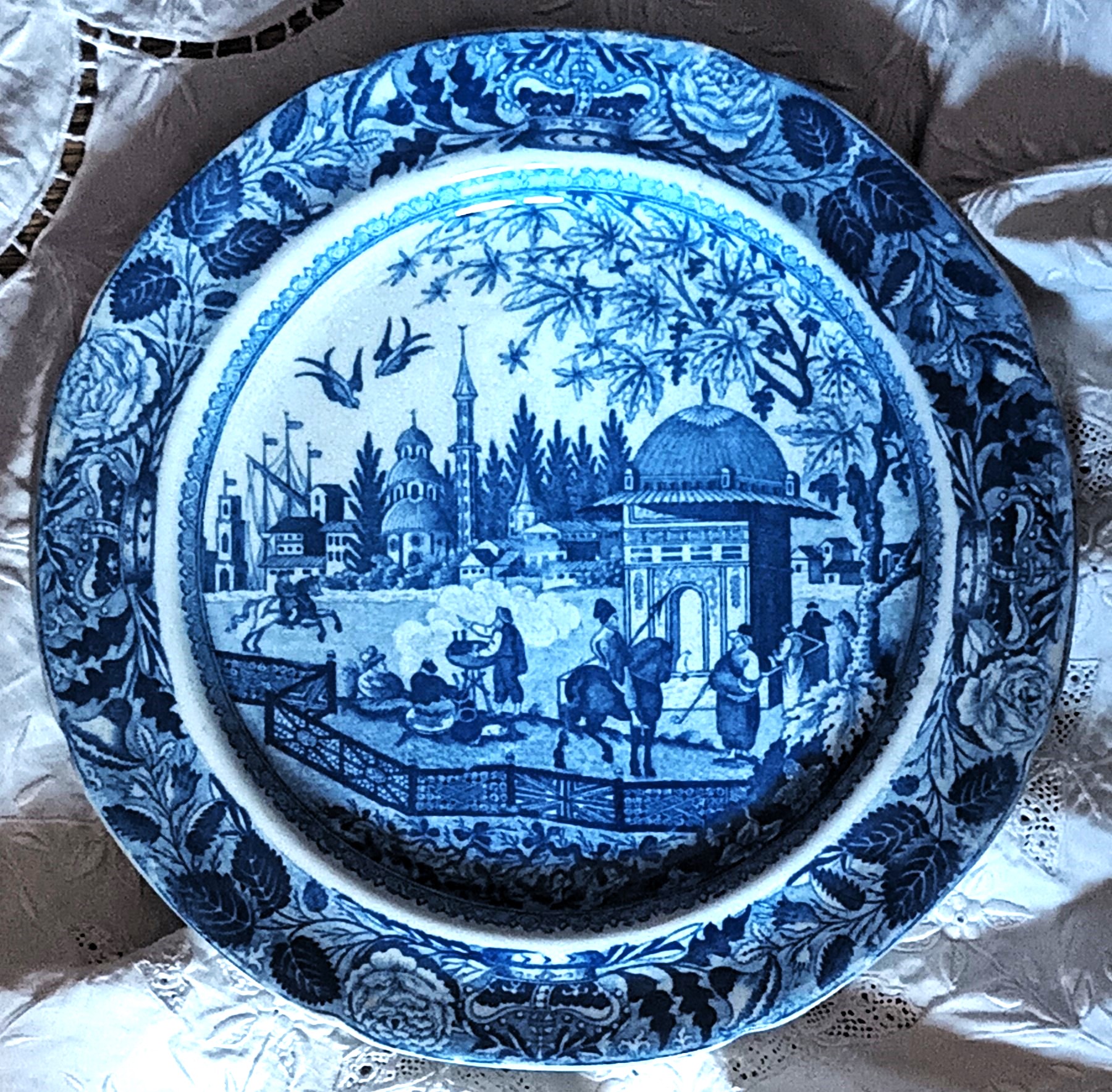 Antique English Georgian Blue & White Transfer Plate ~ "Eastern Port" ~ J. & W. Ridgway